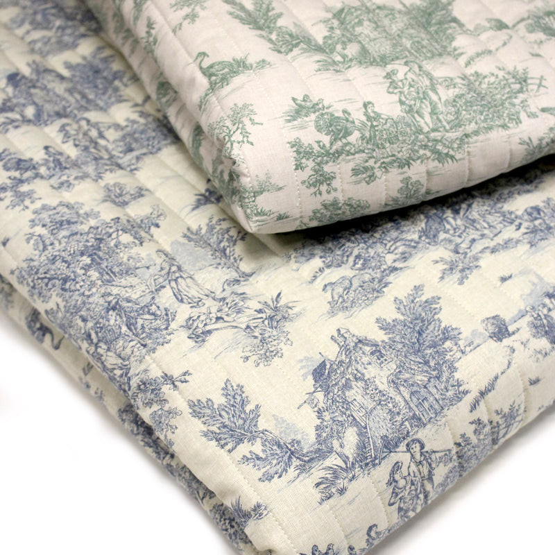 Tissu matelassé TOILE DE JOUY : trois motifs, deux couleurs, cinq tissus ! - tissuspipi.com