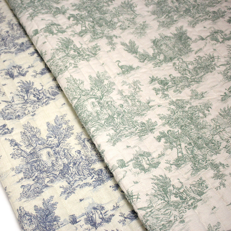 Tissu matelassé TOILE DE JOUY : trois motifs, deux couleurs, cinq tissus ! - tissuspipi.com