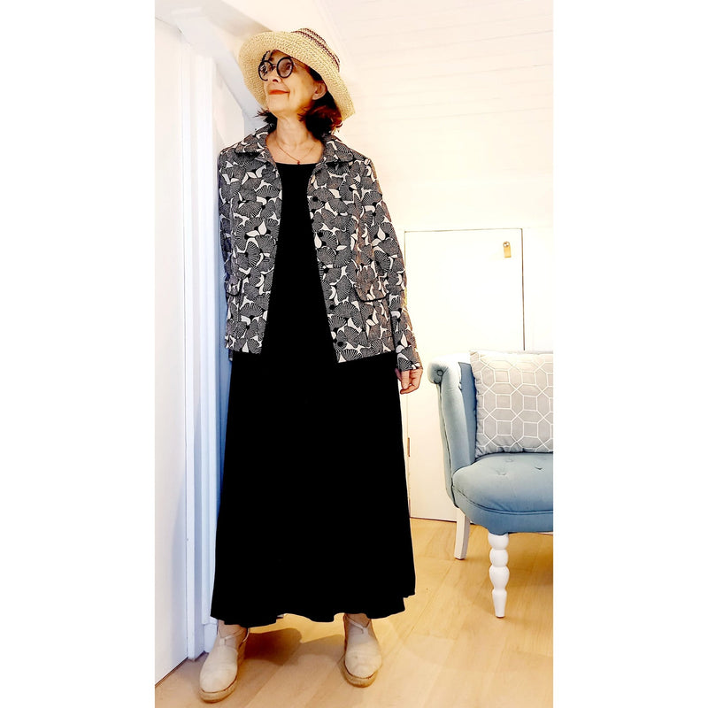 Tissu coton demi natté motif japonais GINKGO : BLEU ou NOIR - OEKO - TEX STANDARD 100 - tissuspipi.com