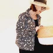 Tissu coton demi natté motif japonais GINKGO : BLEU ou NOIR - OEKO - TEX STANDARD 100 - tissuspipi.com