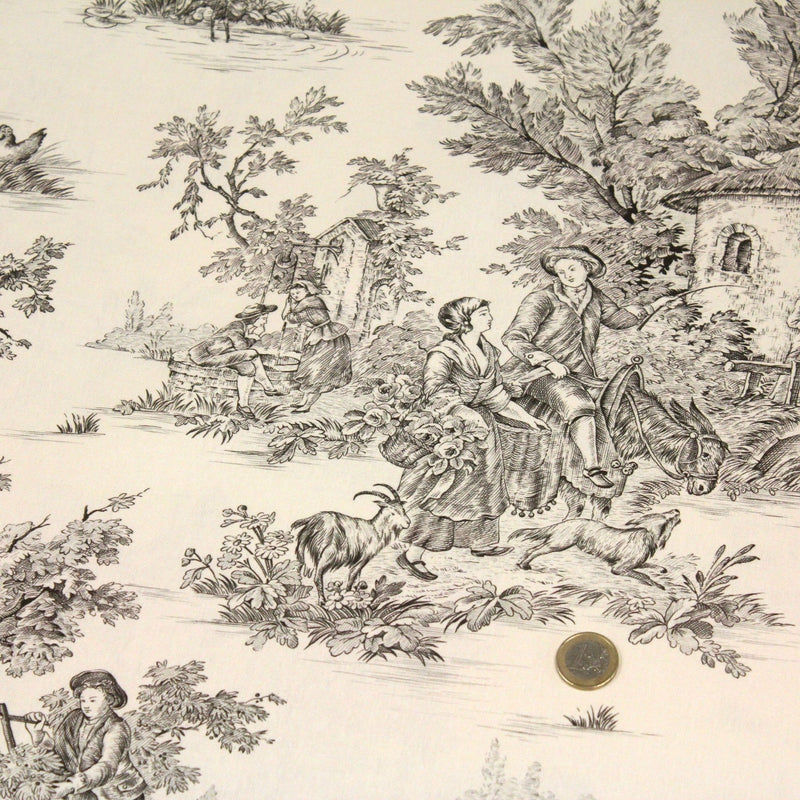 Tissu coton épais demi - natté TOILE DE JOUY, grande largeur 280cm : bleu, vert, rouge, noir - OEKO - TEX - tissuspipi.com