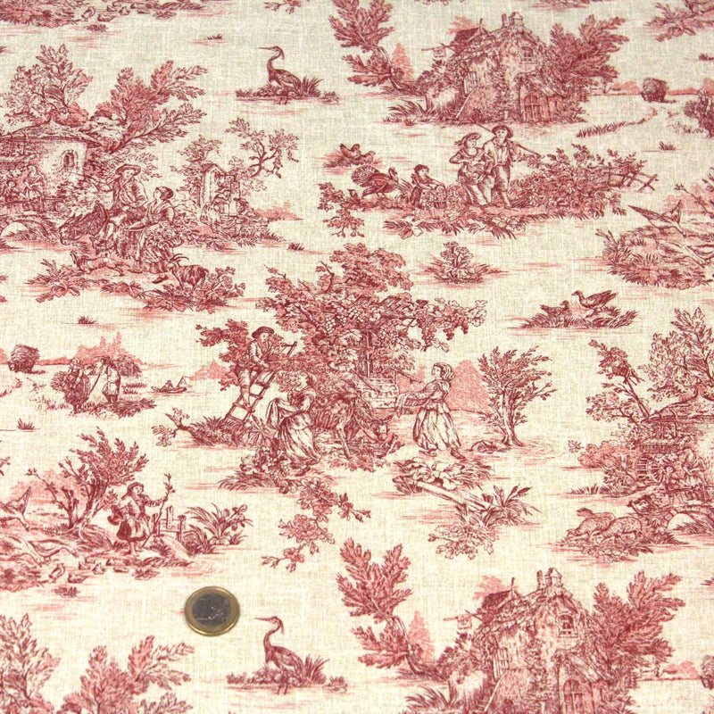 Tissu coton Toile de Jouy traditionnelle 160cm de large : bleu, rouge, vert, gris - OEKO - TEX - tissuspipi.com