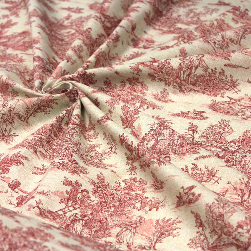 Tissu coton Toile de Jouy traditionnelle 160cm de large : bleu, rouge, vert, gris - OEKO - TEX - tissuspipi.com
