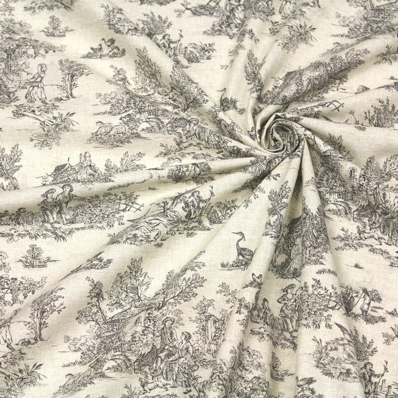 Tissu coton Toile de Jouy traditionnelle 160cm de large : bleu, rouge, vert, gris - OEKO - TEX - tissuspipi.com