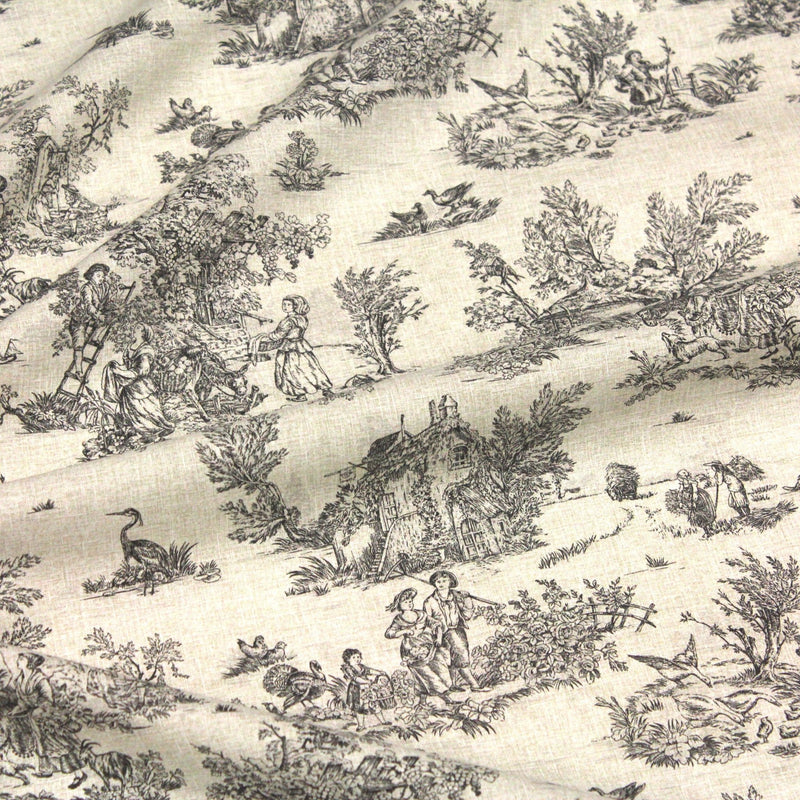 Tissu coton Toile de Jouy traditionnelle 160cm de large : bleu, rouge, vert, gris - OEKO - TEX - tissuspipi.com