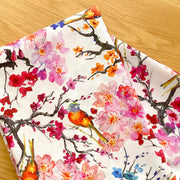 Tissu coton motif jardin japonais GUNMA aux oiseaux et fleurs de cerisier - OEKO - TEX - tissuspipi.com
