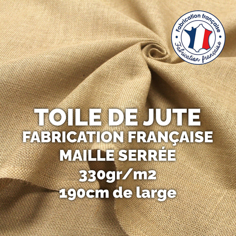 Tissu toile de jute - Grande largeur 190cm - 330gr - m2 - Fabrication française - tissuspipi.com