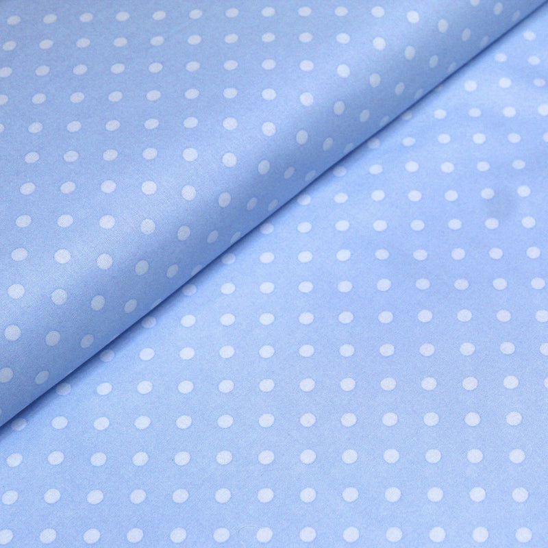 Tissu cotonnade bleu ciel aux pois bleus 6mm - tissuspipi.com