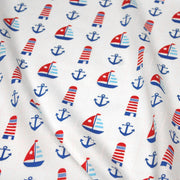 Tissu popeline de coton aux phares, bateaux et ancres de marine, fond blanc - tissuspipi.com