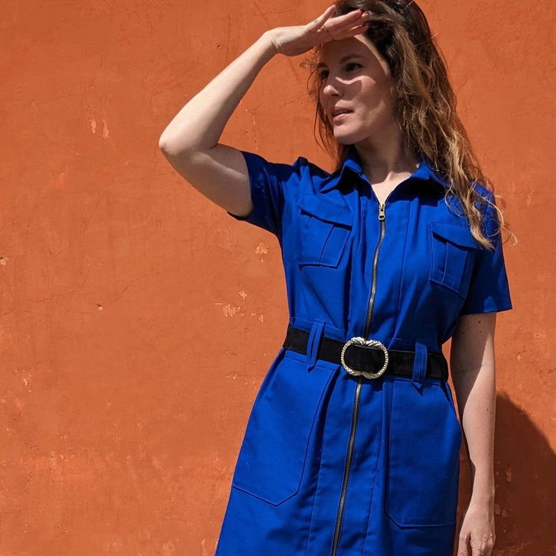 Tissu gabardine coton bleu roi - 325gr/m2 - Fabrication française - tissuspipi.com