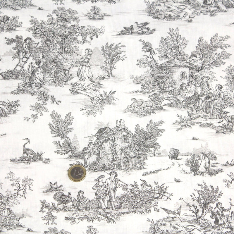 Tissu coton renforcé TOILE DE JOUY grande largeur 280cm : bleu, rouge, vert, gris - OEKO - TEX - tissuspipi.com