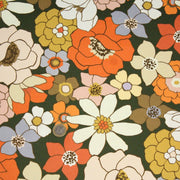 Tissu gabardine de coton SUZANNE imprimé fleurs rétro : bleu, rouille, olive - OEKO - TEX STANDARD 100 - tissuspipi.com