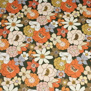 Tissu gabardine de coton SUZANNE imprimé fleurs rétro : bleu, rouille, olive - OEKO - TEX STANDARD 100 - tissuspipi.com