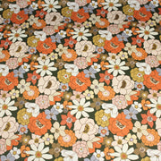 Tissu gabardine de coton SUZANNE imprimé fleurs rétro : bleu, rouille, olive - OEKO - TEX STANDARD 100 - tissuspipi.com