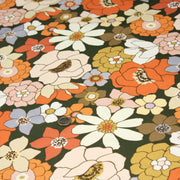 Tissu gabardine de coton SUZANNE imprimé fleurs rétro : bleu, rouille, olive - OEKO - TEX STANDARD 100 - tissuspipi.com