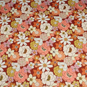 Tissu gabardine de coton SUZANNE imprimé fleurs rétro : bleu, rouille, olive - OEKO - TEX STANDARD 100 - tissuspipi.com