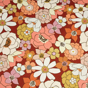 Tissu gabardine de coton SUZANNE imprimé fleurs rétro : bleu, rouille, olive - OEKO - TEX STANDARD 100 - tissuspipi.com