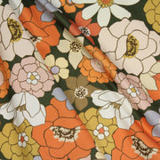 Tissu gabardine de coton SUZANNE imprimé fleurs rétro : bleu, rouille, olive - OEKO - TEX STANDARD 100 - tissuspipi.com