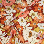 Tissu gabardine de coton SUZANNE imprimé fleurs rétro : bleu, rouille, olive - OEKO - TEX STANDARD 100 - tissuspipi.com