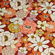 Tissu gabardine de coton SUZANNE imprimé fleurs rétro : bleu, rouille, olive - OEKO - TEX STANDARD 100 - tissuspipi.com