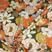 Tissu gabardine de coton SUZANNE imprimé fleurs rétro : bleu, rouille, olive - OEKO - TEX STANDARD 100 - tissuspipi.com