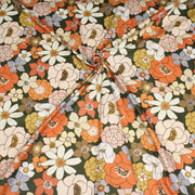 Tissu gabardine de coton SUZANNE imprimé fleurs rétro : bleu, rouille, olive - OEKO - TEX STANDARD 100 - tissuspipi.com