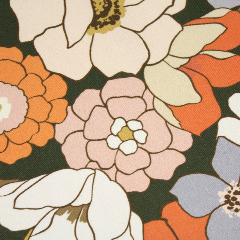 Tissu gabardine de coton SUZANNE imprimé fleurs rétro : bleu, rouille, olive - OEKO - TEX STANDARD 100 - tissuspipi.com