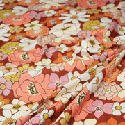 Tissu gabardine de coton SUZANNE imprimé fleurs rétro : bleu, rouille, olive - OEKO - TEX STANDARD 100 - tissuspipi.com