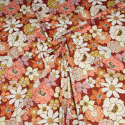 Tissu gabardine de coton SUZANNE imprimé fleurs rétro : bleu, rouille, olive - OEKO - TEX STANDARD 100 - tissuspipi.com