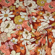 Tissu gabardine de coton SUZANNE imprimé fleurs rétro : bleu, rouille, olive - OEKO - TEX STANDARD 100 - tissuspipi.com