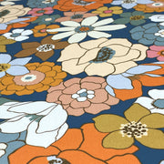 Tissu gabardine de coton SUZANNE imprimé fleurs rétro : bleu, rouille, olive - OEKO - TEX STANDARD 100 - tissuspipi.com