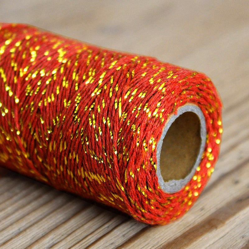 Ficelle de coton rouge & lurex doré or - Bobine de 120m - tissuspipi.com