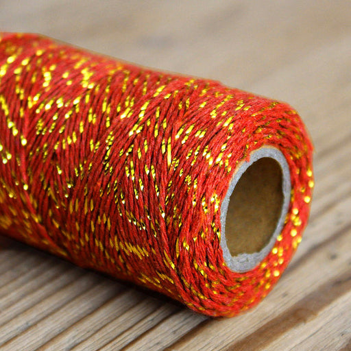Ficelle de coton rouge & lurex doré or - Bobine de 120m - tissuspipi.com