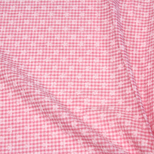 Tissu coton Seersucker VICHY carreaux & fines fleurs blanches : bleu, jaune, rose, violet - tissuspipi.com