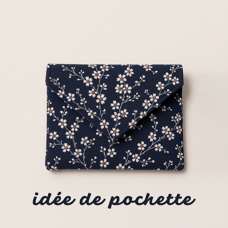 Tissu cotonnade HANA HANA, fleurs de cerisier japonais noir & blanc, fond rouge / bleu / jaune - OEKO - TEX - tissuspipi.com