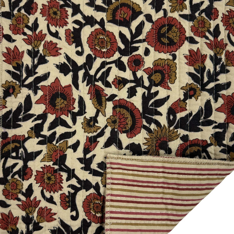 Tissu matelassé coton indien, motif traditionnel floral : nombreuses couleurs et fleuris au choix! - tissuspipi.com