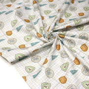 Tissu cotonnade blanc, écussons KIDS CLUB & CAMPING - OEKO - TEX - tissuspipi.com