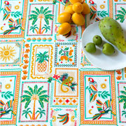 Tissu cotonnade PALMIERS, ANANAS, PERROQUETS - COLLECTION SICILIA - OEKO - TEX STANDARD 100 - tissuspipi.com