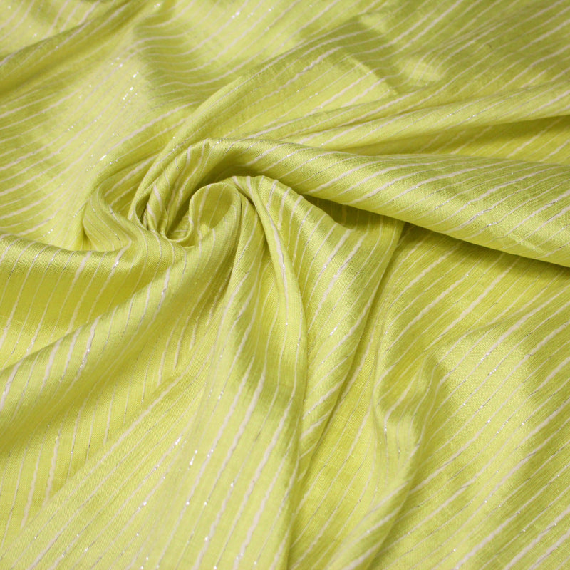 Tissu coton soie tissé rayé, trois couleurs : vert, jaune, gris - MADE IN FRANCE - tissuspipi.com