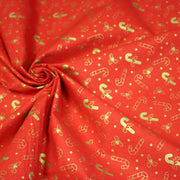 Tissu coton NOËL rouge aux houx et sucres d'orge dorés - OEKO - TEX - tissuspipi.com