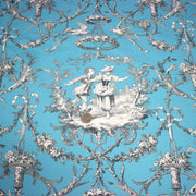 Tissu coton épais TOILE DE JOUY LES AMOURS, bleu, grande largeur 280cm - tissuspipi.com