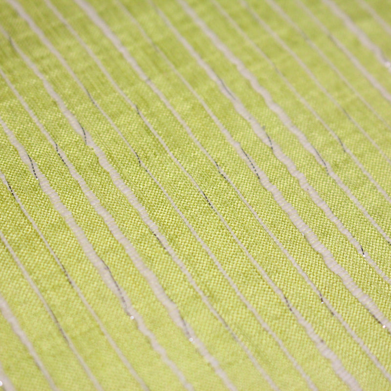 Tissu coton soie tissé rayé, trois couleurs : vert, jaune, gris - MADE IN FRANCE - tissuspipi.com