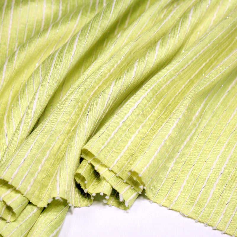 Tissu coton soie tissé rayé, trois couleurs : vert, jaune, gris - MADE IN FRANCE - tissuspipi.com