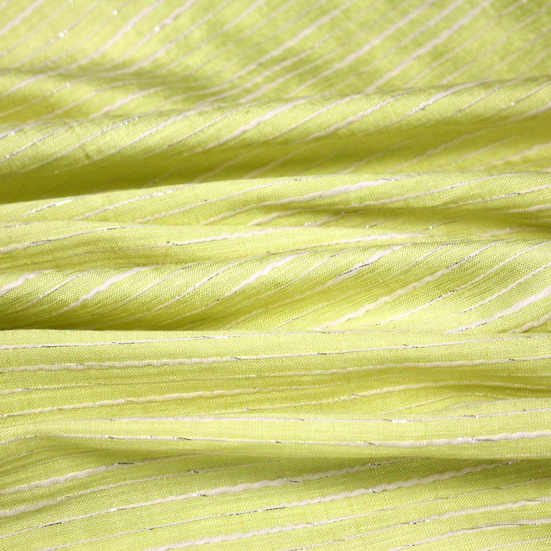 Tissu coton soie tissé rayé, trois couleurs : vert, jaune, gris - MADE IN FRANCE - tissuspipi.com