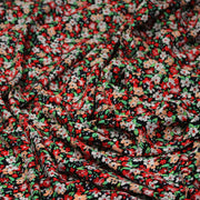 Tissu Viscose fluide fleuri rouge blanc vert et corail - tissuspipi.com