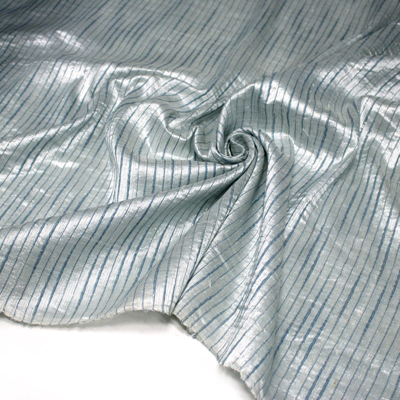 Tissu coton soie tissé rayé, trois couleurs : vert, jaune, gris - MADE IN FRANCE - tissuspipi.com