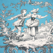 Tissu coton épais TOILE DE JOUY LES AMOURS, bleu, grande largeur 280cm - tissuspipi.com