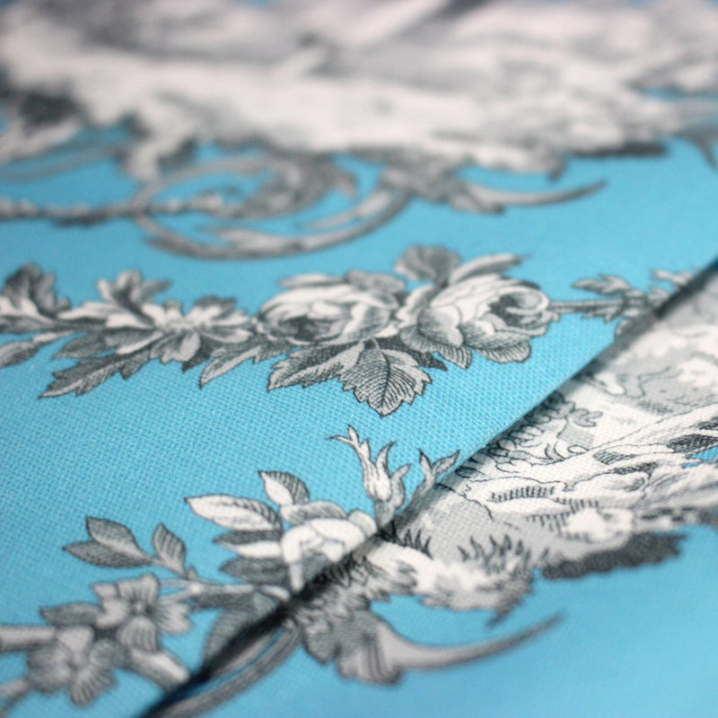 Tissu coton épais TOILE DE JOUY LES AMOURS, bleu, grande largeur 280cm - tissuspipi.com