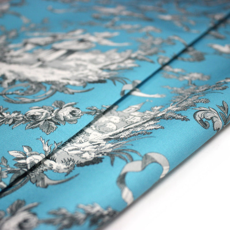 Tissu coton épais TOILE DE JOUY LES AMOURS, bleu, grande largeur 280cm - tissuspipi.com