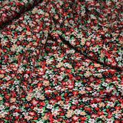 Tissu Viscose fluide fleuri rouge blanc vert et corail - tissuspipi.com
